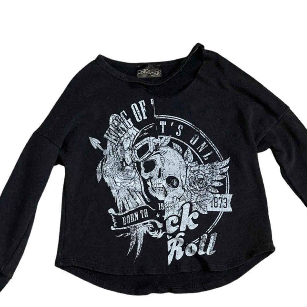 Chic 2 Chic girls Rock and Roll cutout sweatshirt L(12) 💀 🎵